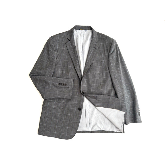 Brooks Brothers Explorer Regent Fit Blazer 44R Gray Black Blue Plaid 2-Button